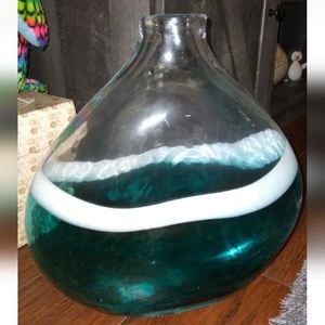 Large Hand Blown Contemporary Decorative Glass Vase 11.5" x 11.5"
